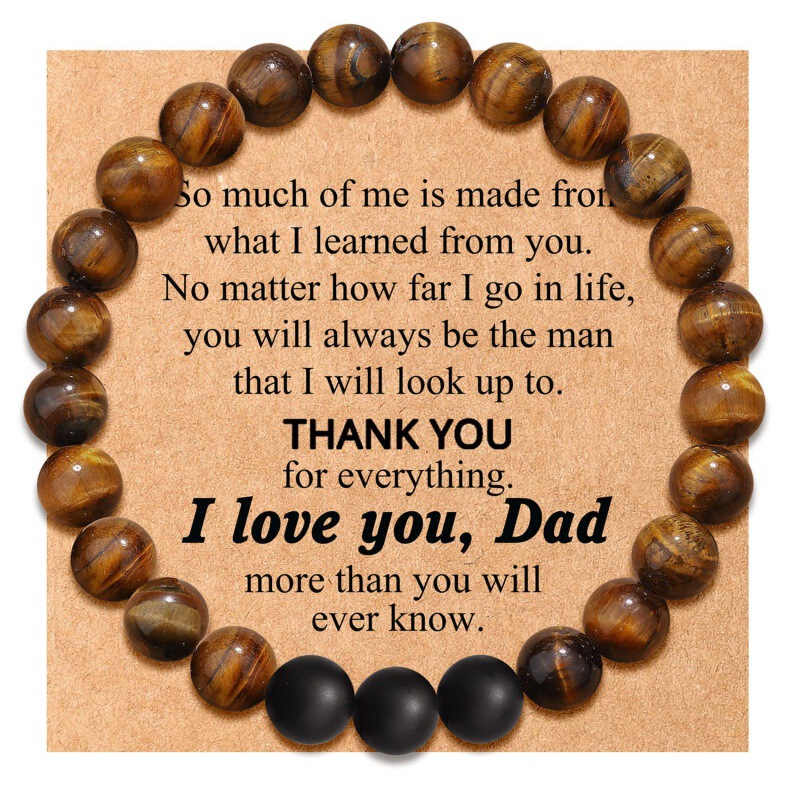 Amazon's Popular Frosted Agate Tiger Eye Stone Volcanic Stone Bracelet Father's Day Gift Father's Day Card Bracelet