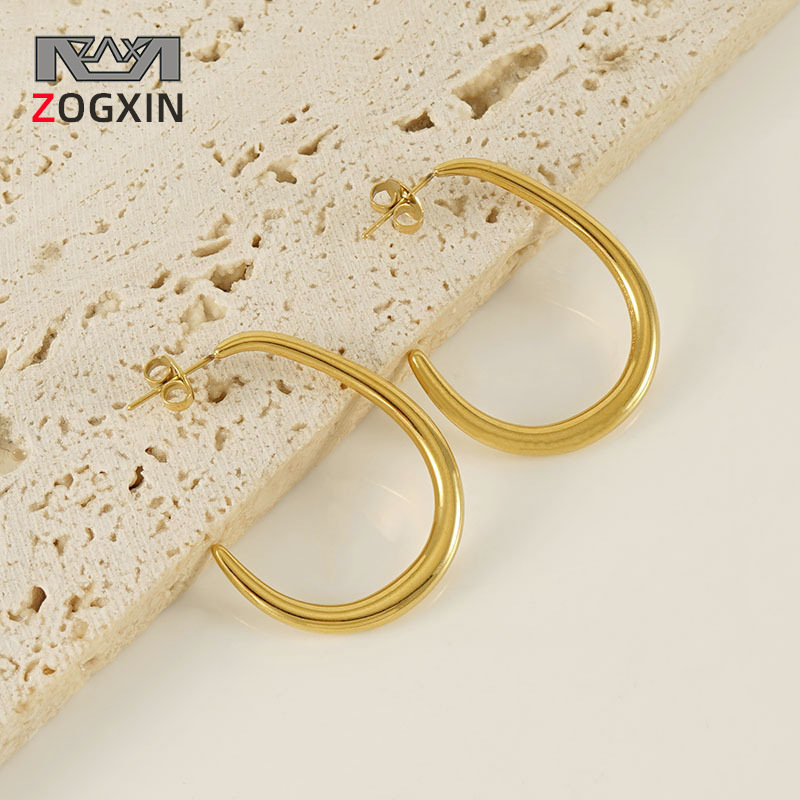 Transfronterizo europeo y americano ins retro exagerado en forma de U pendientes de acero de titanio hembra 18K pendientes de acero inoxidable joyería al por mayor