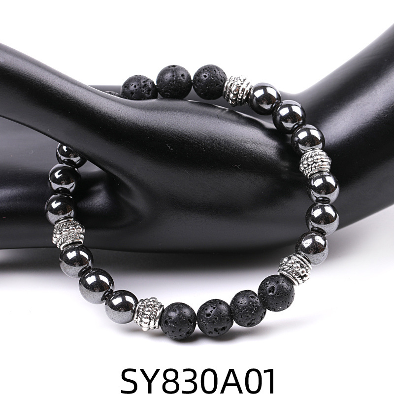 SY830A01 volcanic stone + black iron ore bead bracelet