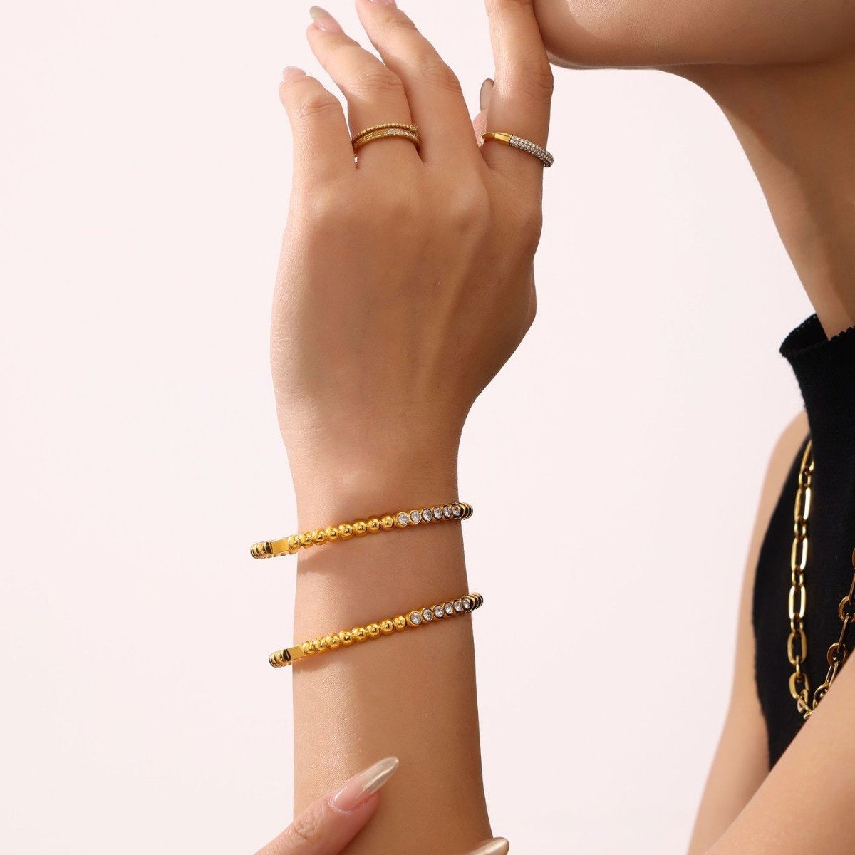 Brazalete de diamante de zircón de diamante de Zhengyu T, brazalete de acero inoxidable incrustado a mano en Europa y Estados Unidos, simple y ligera, pulsera de lujo transfronteriza