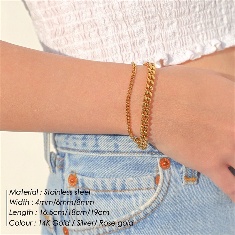 14g Weight 0.05µm-0.08µm Gold Plating Thickness PVD Coated 14K Gold Real Gold Plated U Shape Stainless Steel Fashion Waterproof Non Tarnish 304 Stainless Steel Bracelets