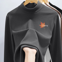 Men's Winter Crew Neck Fitted Top with Fleece Lining 2024 New Model Insulated Half High Collar Long Sleeve T-shirt