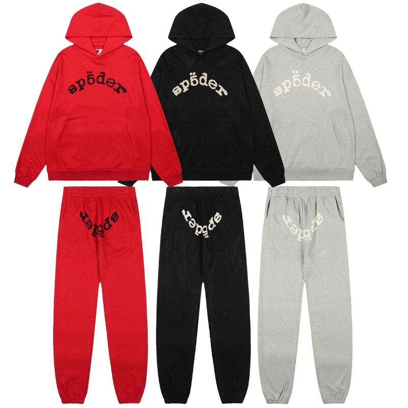 Sp5Der Vvs Rhinestone Hooded Sweatshirt Set Fully Embellished with Diamonds, European and American High Street Fashion Brand, Ins-Style Hip-Hop Loose Fit