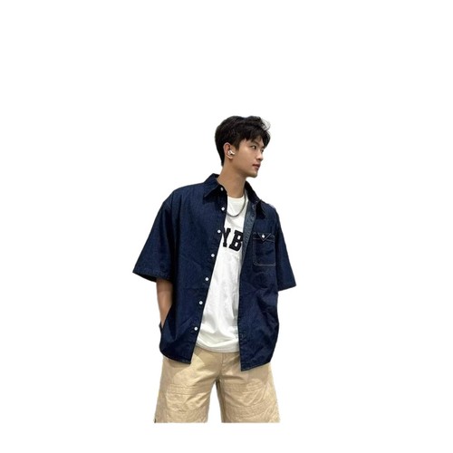 2025 Summer Men's Loose Denim Short Sleeve Shirt Cool Style High-end Casual Shirt Top Men's Fashion Outerwear