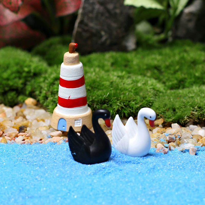 Новые садовые горшки маленькие украшения черно-белый лебедь в помещении мох микропейзаж зеленое растение DIY материал украшения