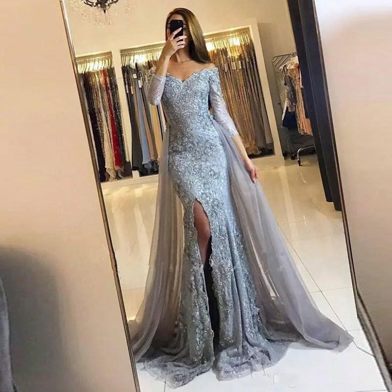 Comercio exterior europeo y americano Amazon AliExpress deseo vestido de noche de las mujeres cola de pez malla trailing Vestido de manga larga image 1