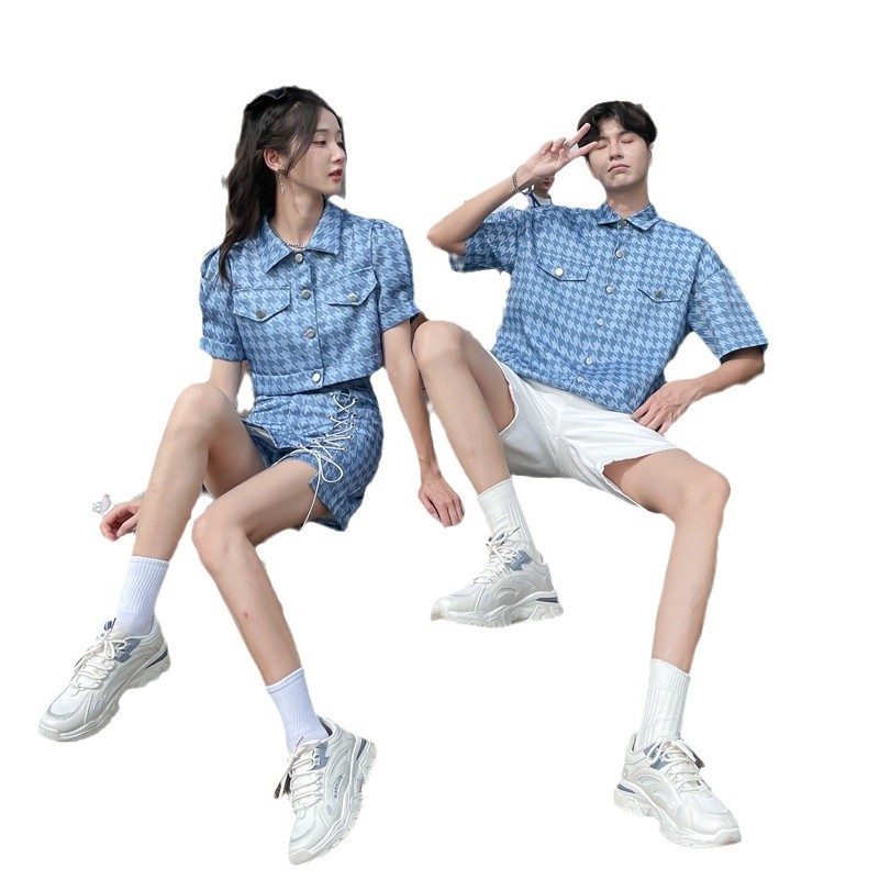 특별한 커플 원피스 새로운 틈새 디자인 모든 경기 작은 유행 브랜드 HOUNDSTOOTH 원피스 셔츠 세트