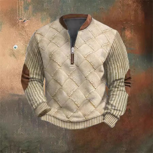 Cross-Border European and American Polo Buckle Sweatshirt Men's 3D Printed Men's Half-Zip Sweatshirt European and American Autumn and Winter Printed Sweatshirt