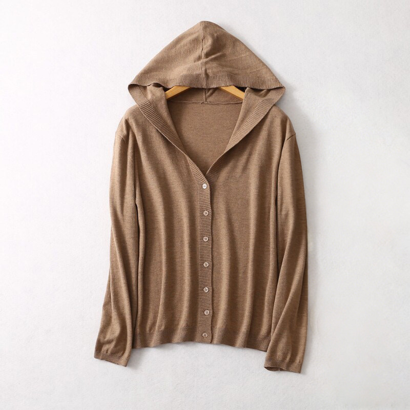 Feng Jianchi Mulberry Silk Cashmere Women's Hooded Sweatshirt Casual Top with Drop Shoulder Long Sleeves, Loose and Simple Design, Spring and Autumn Women's Cardigan Feng Jianchi Mulberry Silk Cashmere Women's Hooded Sweatshirt Casual Top with Drop Shoulder Long Sleeves, Loose and Simple Design, Spring and Autumn Women's Cardigan