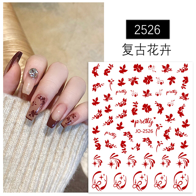 Nuevas pegatinas de uñas al por mayor 2025, lazo rojo grande, corazón, suerte, pegatinas de uñas delgadas y flexibles, decoración al por mayor