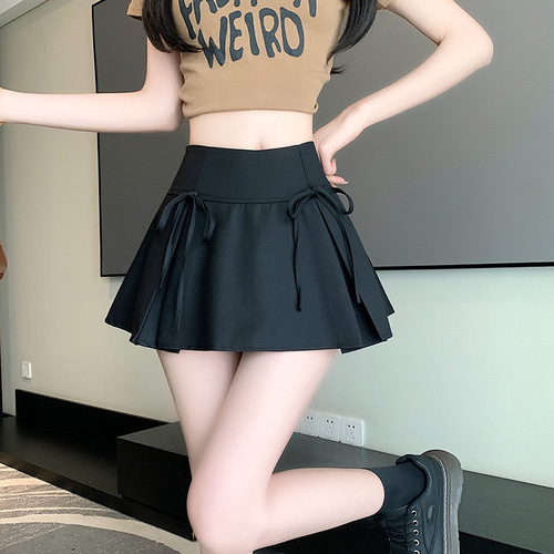 Butterfly knot suit skirt for women, spring and summer tie-up low-waist spicy girl retro college style anti-tease A-line short skirt Instagram