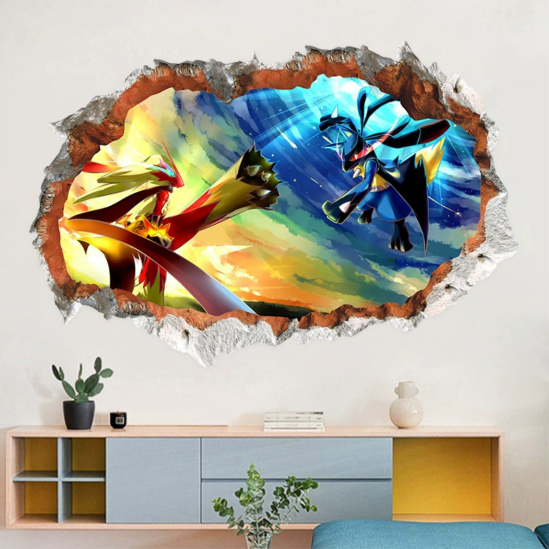 Трансграничный экспорт, оптовая продажа, стерео настенная наклейка Lucario для гостиной, спальни, фоновая стена, самоклеящаяся наклейка D138