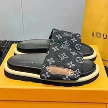 GAUAI~拖鞋女魔术贴厚底一字拖网红夏季浮雕平底真皮情侣凉拖沙滩