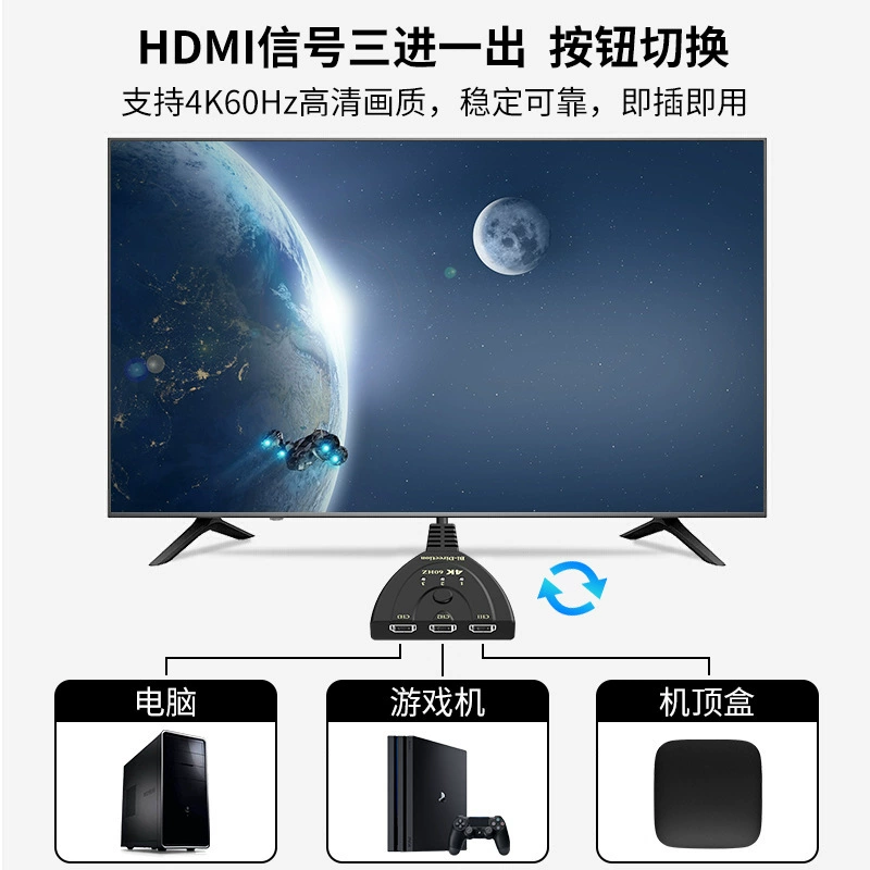 HDMI 3-в-1 переключатель, высококачественное аудио/видео для компьютера и ТВ, 3 входа в 1 выход, двухканальный делитель 4K