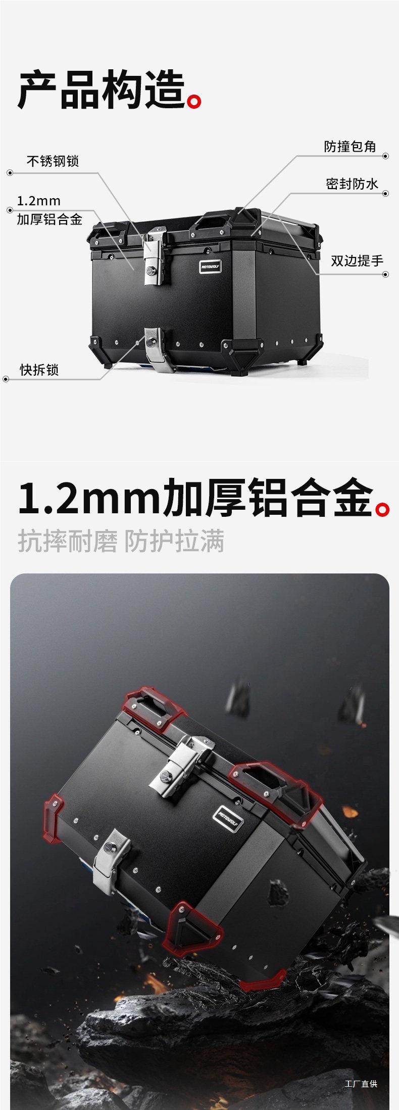 Motorcycle aluminum alloy rear trunk, quick-release luggage box for motorbike, tool storage box for motorcycle travel, commuting, and riding by Peihui