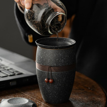 陶瓷水杯茶水分離泡茶杯帶蓋創意茶杯個人專用過濾1個復古家用