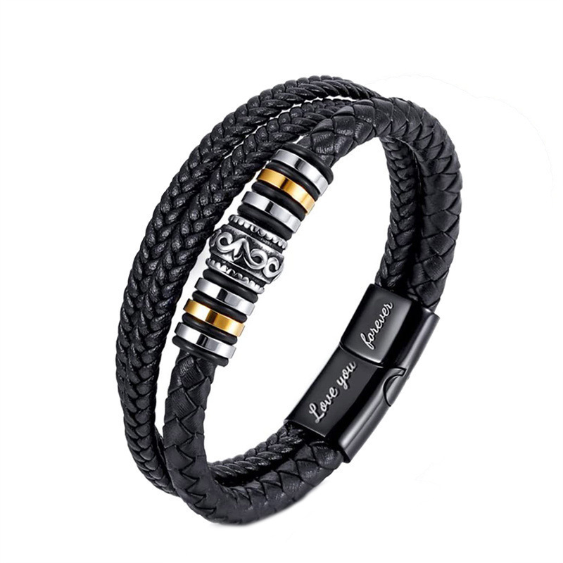 Men'S Gender Fashion Solid Color Pu Leather Alloy Braid Men'S Bangle Men Cord & Leather Bracelets