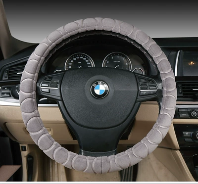 Car Steering Wheel Cover, Plush and Thickened, Non-Slip, Sweat-Absorbent, Breathable, Cute, Suitable for Both Men and Women, Universal for All Seasons (Steering wheel cover) - plush-embossed-gray-38