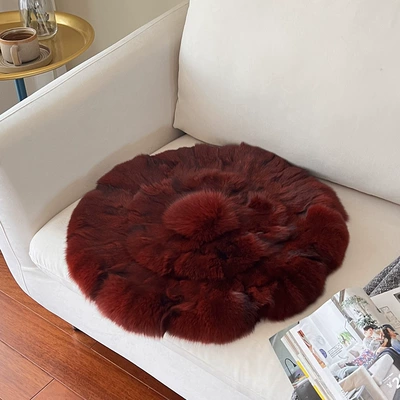 Nordic Light Luxury Fur Villa Car Carpet - burgundy-natural-fox-fur-approximately-48cm-in-diameter-cushion