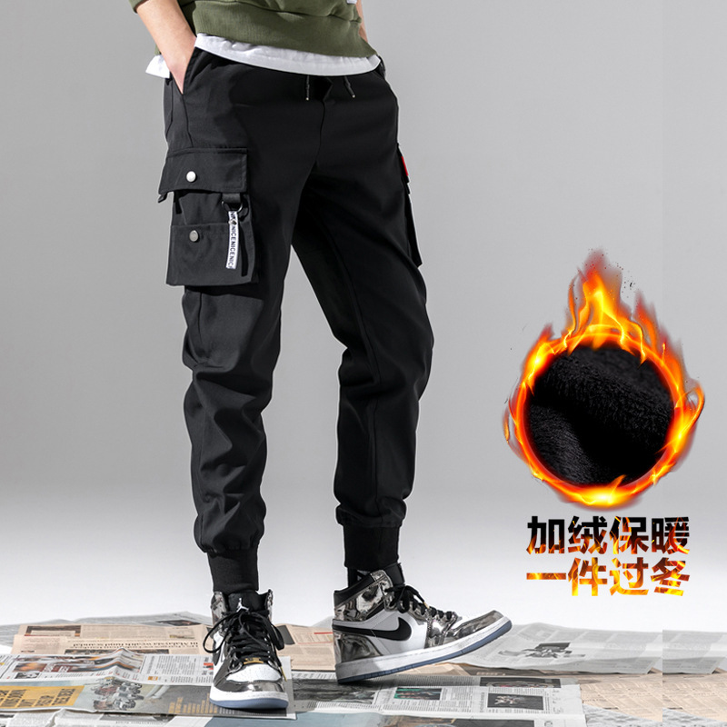 Overalls Men's Fashionable Brand Fleece-Lined Autumn and Winter ins Straight Pants Straight Loose Sports Korean-Style Fashionable Casual Pants