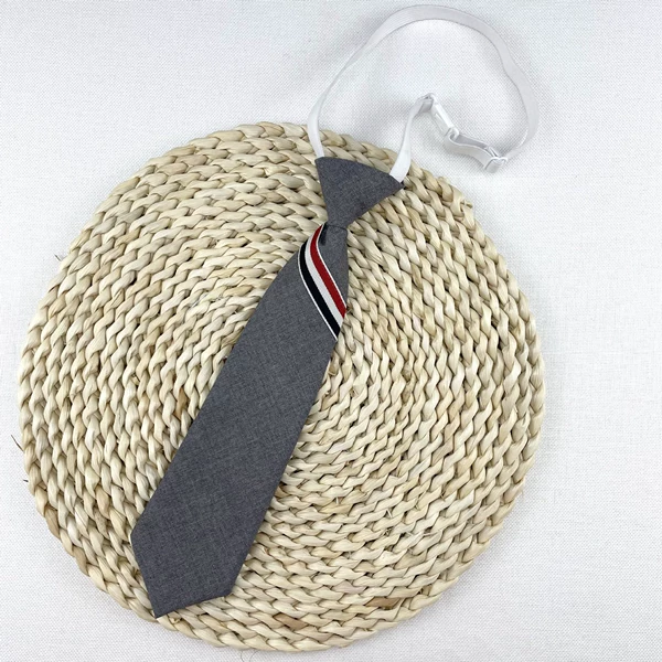 Gray TR cotton red and white pattern free tie*28cm