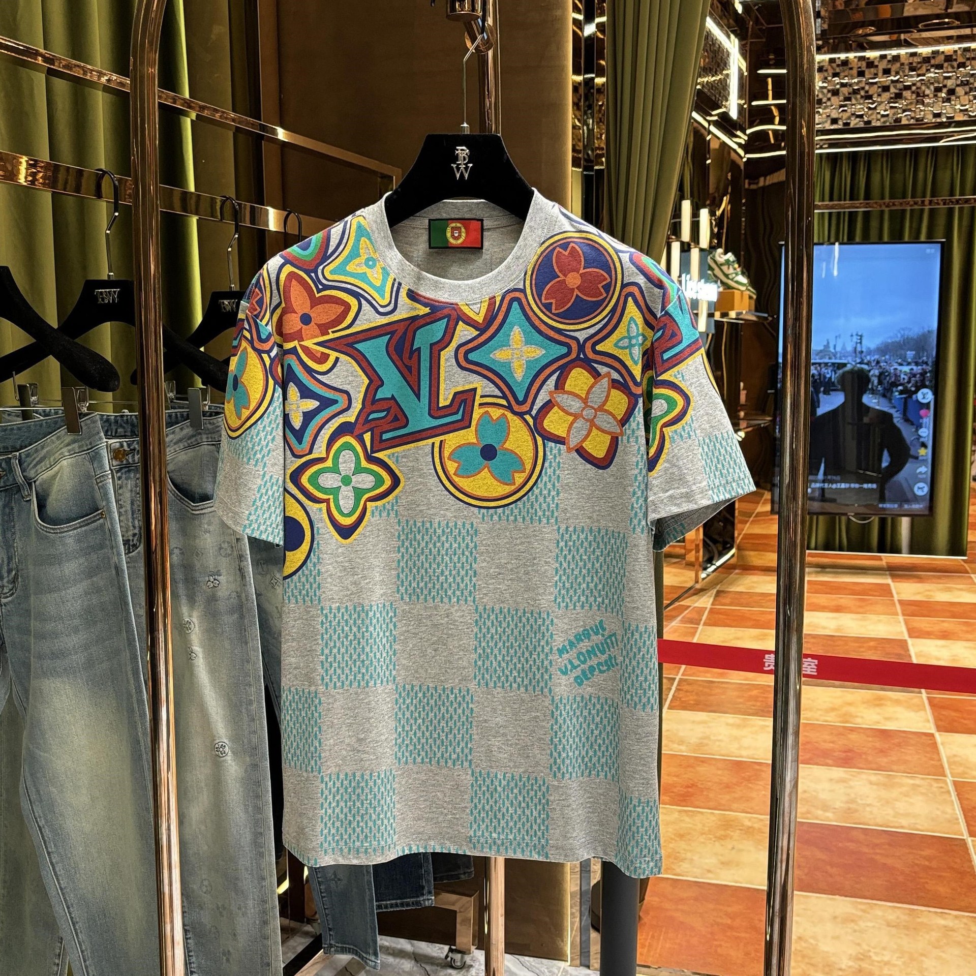 Macau W Trendy Men's 025 Summer New Joker Men's and Women's Color Printing Short Sleeve 25046