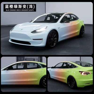 Automotive Film, color change film camouflage color - specifications-152x18m-pet-blue-orange-green-gradient