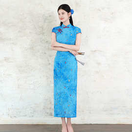 新中式复古改良旗袍女日常年轻款气质显瘦少女旗袍蓝色高级感旗袍