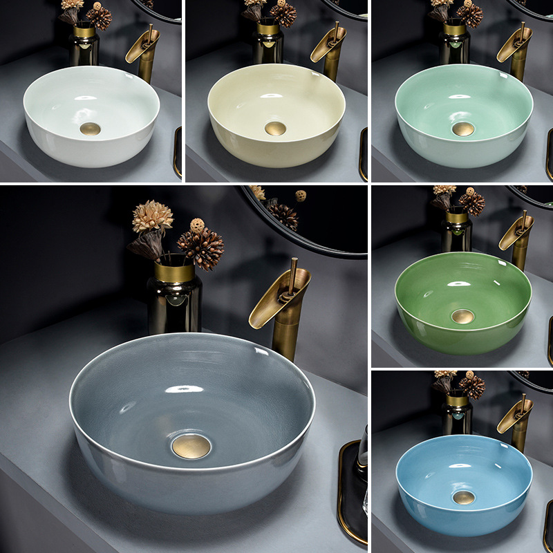 New Chinese Style Table Basin Cross-border Kiln Change Ceramic Wash Basin Art Washbasin Bathroom Foreign Trade Single-sided Basin Household
