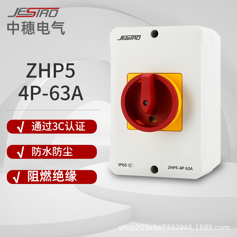 中穗隔离开关负荷隔离开关PC盒装防水ZHP5 3P/4P 63A旋转开关