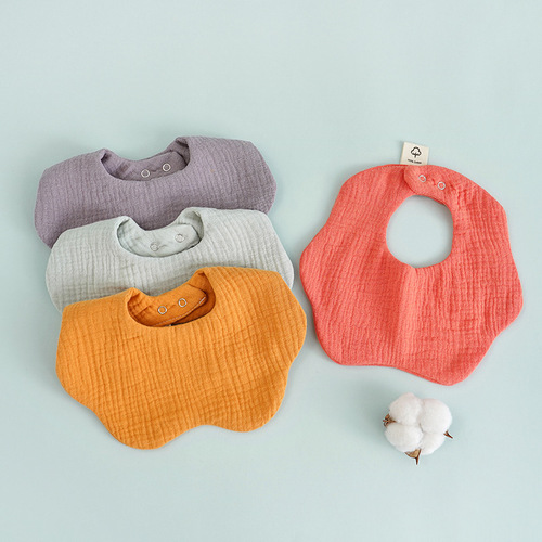 ins adjustable baby bib gauze newborn solid color petal bib baby saliva towel anti-fouling bib cross-border