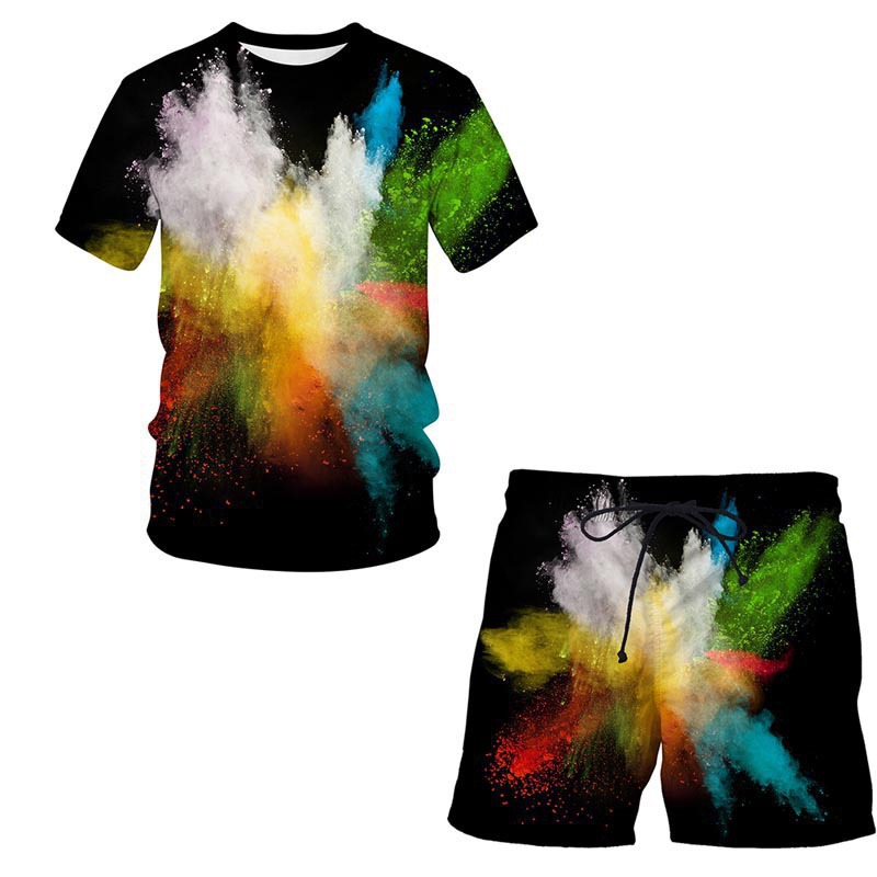 Men's Trendy Casual 3D Digital Printed Short Sleeve T-Shirt And Shorts Tracksuit Summer Fashion_viptrois.com