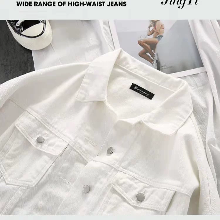 Denim Jacket High Collar, Autumn Casual Solid Color, Button Front (S–XXL)