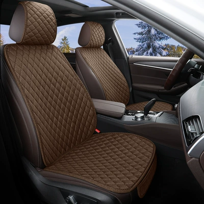 Linen Seat Cushion Three-Piece Set Car: Seat cushion, seat cover - brown-front-main-driving-deluxe-edition