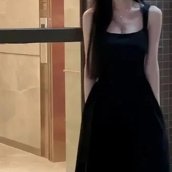 여성용 블랙 서스펜더 드레스