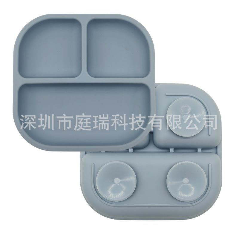 Plato para niños plato de rejilla de silicona cuadrado plato de suplemento de alimentos para bebés integrado tres Placa de rejilla lechón resistente a la caída de calidad alimentaria