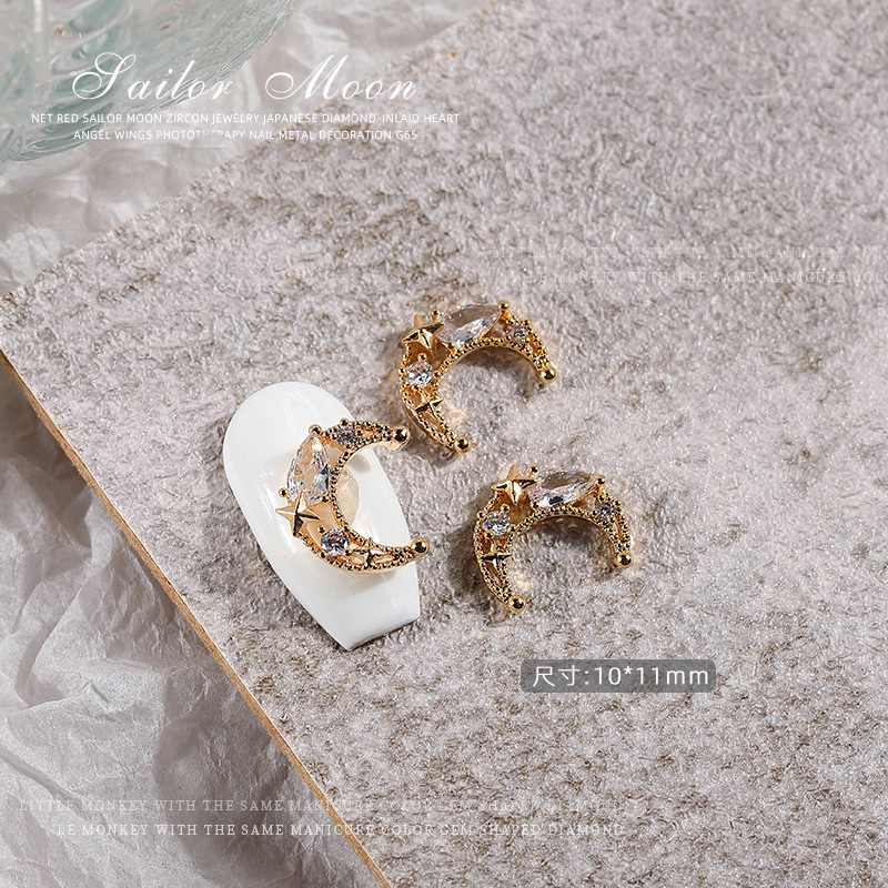 Girl Warrior Nail Art Zircon Moon Jewelry Wholesale Japanese Style Light Luxury Rose Red Love Nail Diamond Decoration Accessories