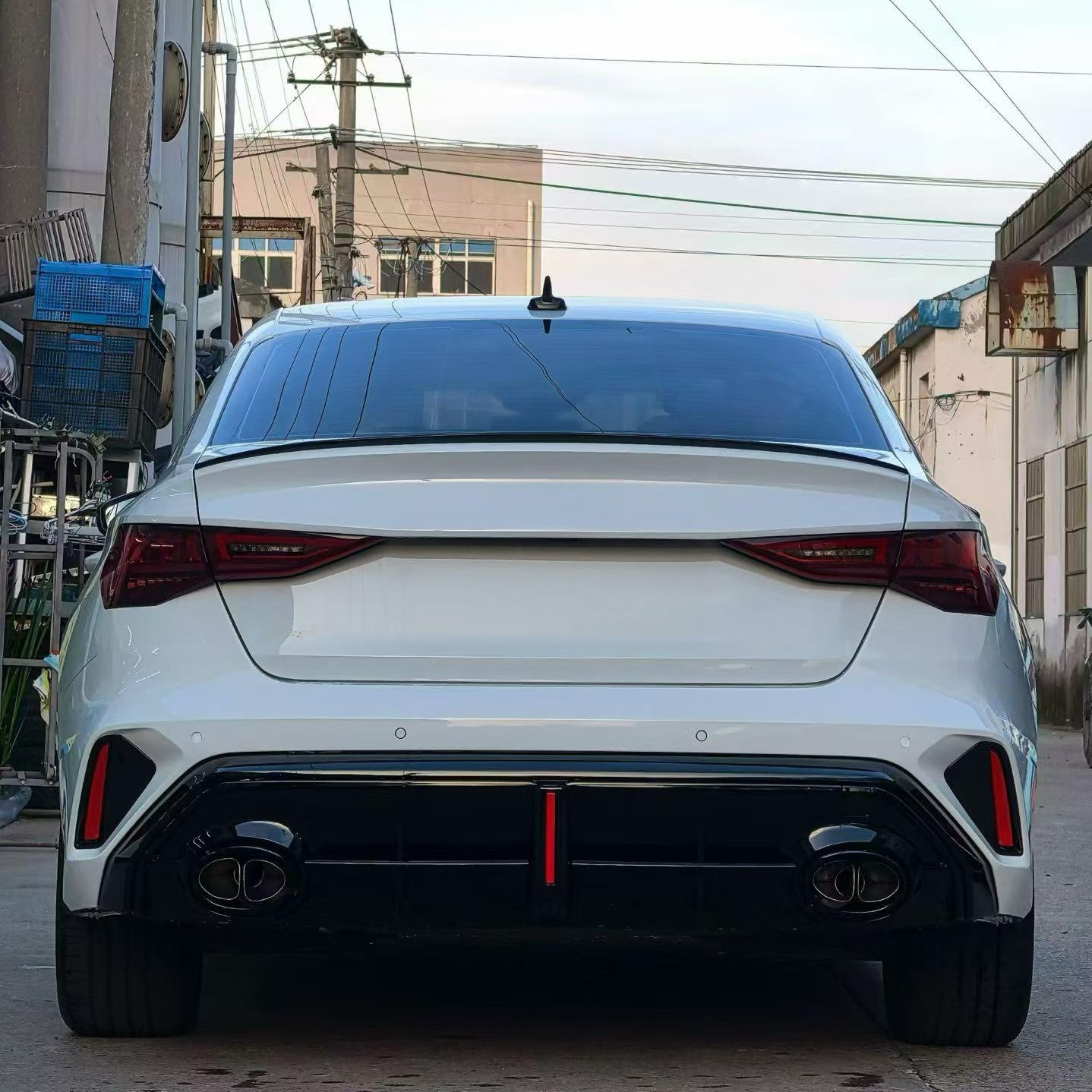 Suitable for Audi A3 models from 2021 to 2026, this is an RS3-style rear bumper, rear lip, and exhaust tip kit