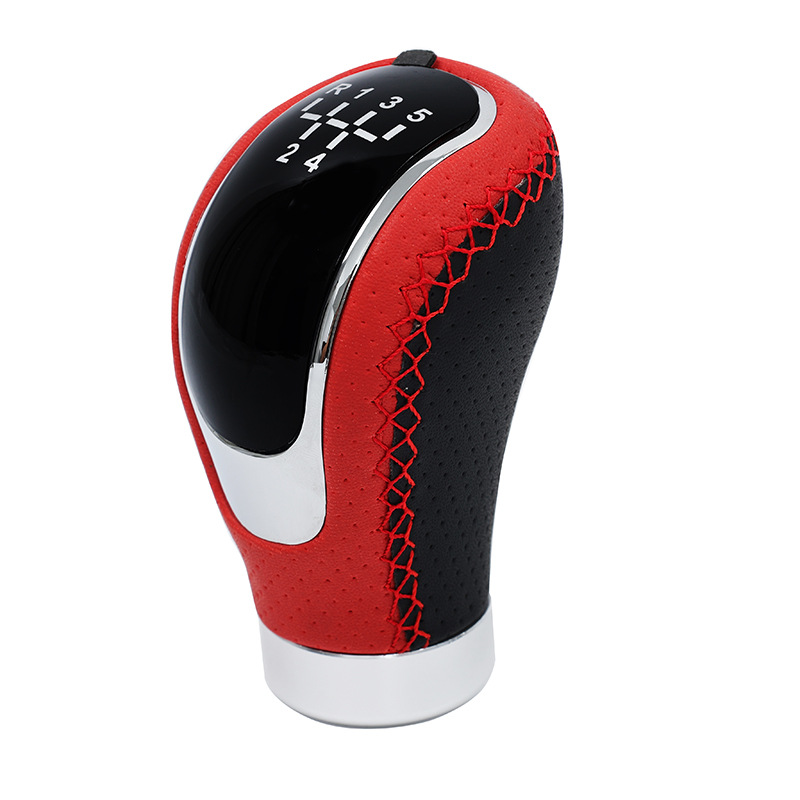 Pomo de palanca de cambios universal rojo y negro para modificación de automóviles, accesorio de cabina de estilo cuero transfronterizo. image 4
