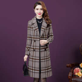 厂家实拍2025年羊毛呢大衣女冬季新款格子中长款修身显瘦气质外套