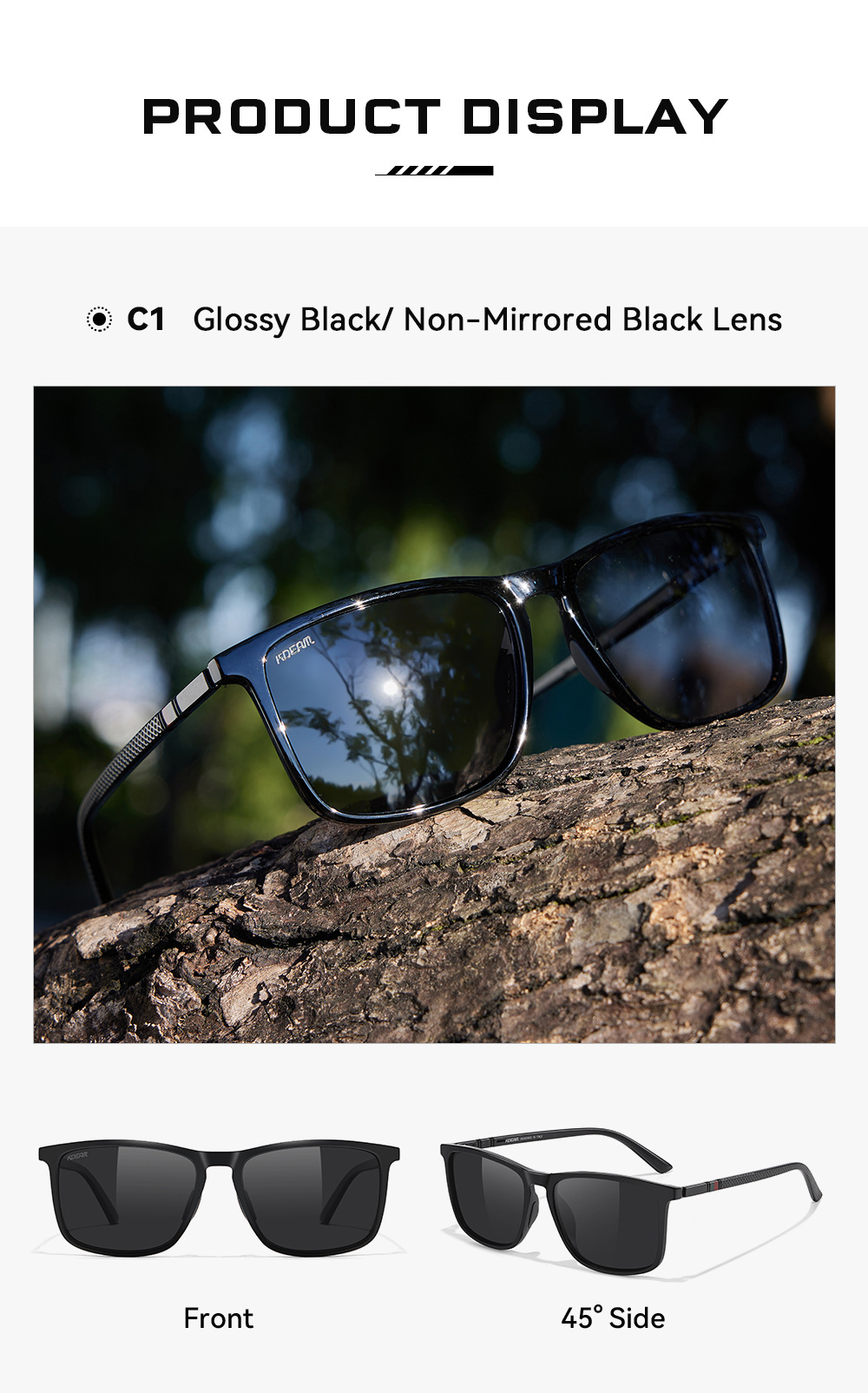 KDEAM New Large Size Square Polarized Sunglasses Outdoor UV Protection Fishing Driving Glasses KD705-PLUS