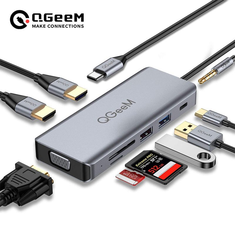 9 in 1USB C Hub multi-function docking station TYPE C to dual HDMI VGA card reader USB C Hub 9 in 1USB C Hub multi-function docking station TYPE C to dual HDMI VGA card reader USB C Hub