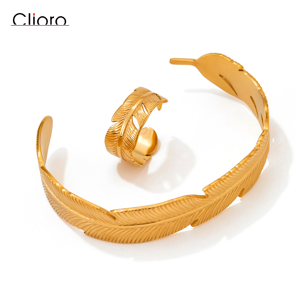 Fashion Feather Stainless Steel Titanium Steel Plating Rings Bracelets 1 Piece