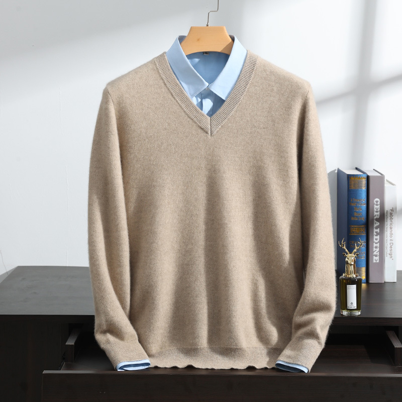 Cashmere V-neck cashmere sweater men's 100 cashmere youth business casual sweater double thick sweater