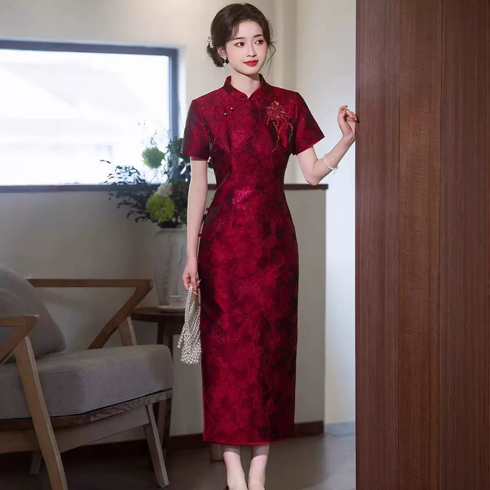 喜婆婆高端旗袍礼服2025新款秋季妈妈装洋气高贵年轻款中式旗袍裙