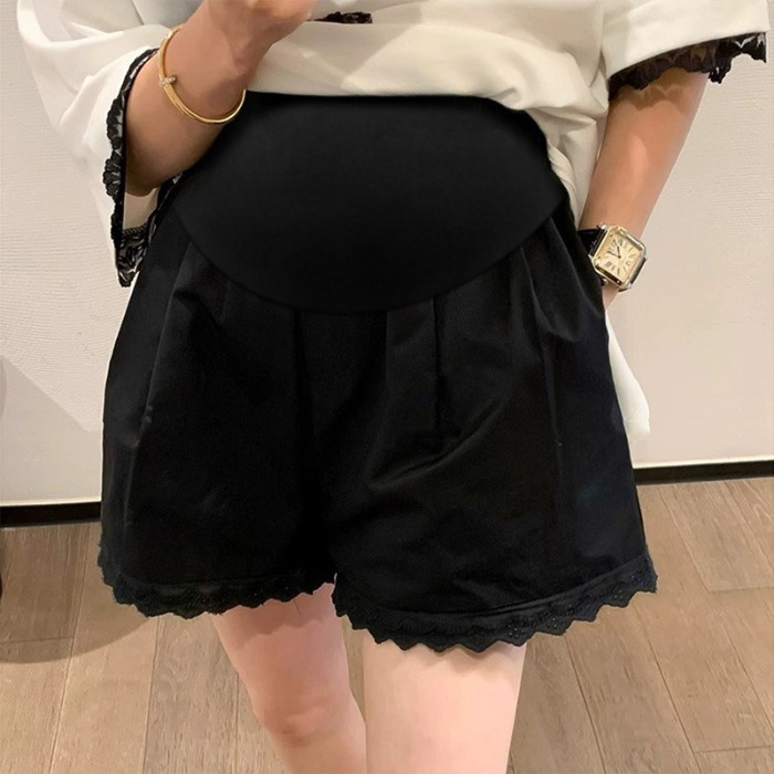 妊婦のズボン2025夏の新型ファッションは妊婦の腰の高い腹を着てレースのショートパンツを調節できます。