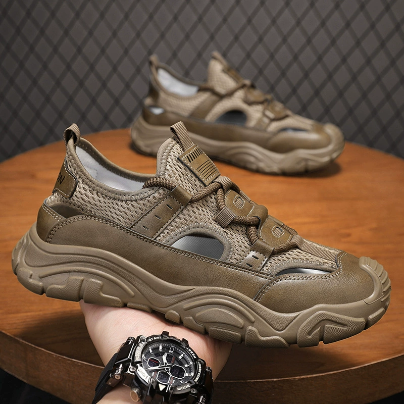 Мужские вьетнамки Баотоу с дышащей сеткой, на толстой подошве, на шнуровке, для отдыха на природе, спорта и пляжа.