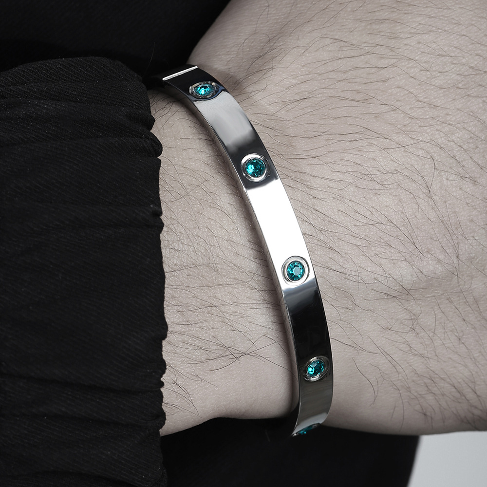 Fashion Round Stainless Steel Plating Inlay Rhinestones Bangle 1 Piece