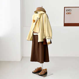 【海盐冰茶】小个子围巾款休闲百搭韩系时尚简约羊毛大衣外套FS06