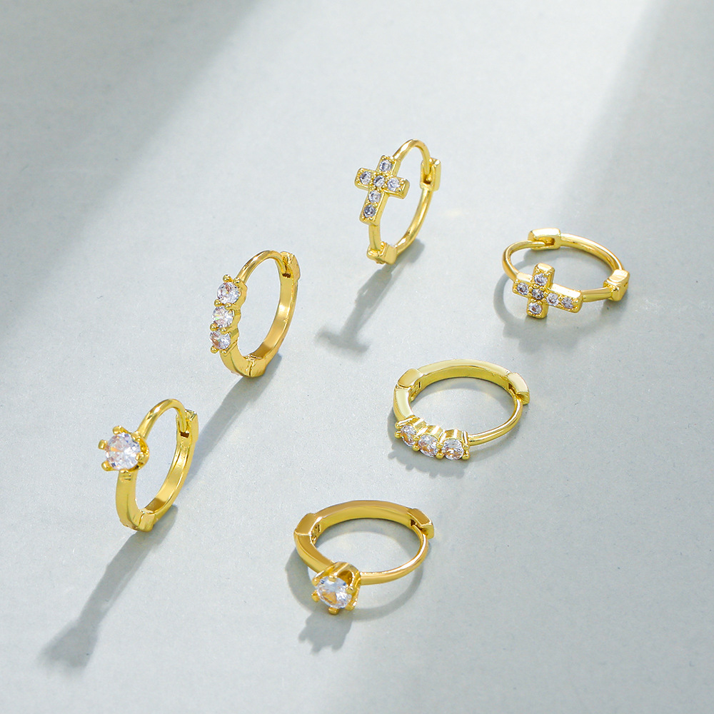 Retro Cross Butterfly Copper Inlaid Zircon Earrings 1 Pair